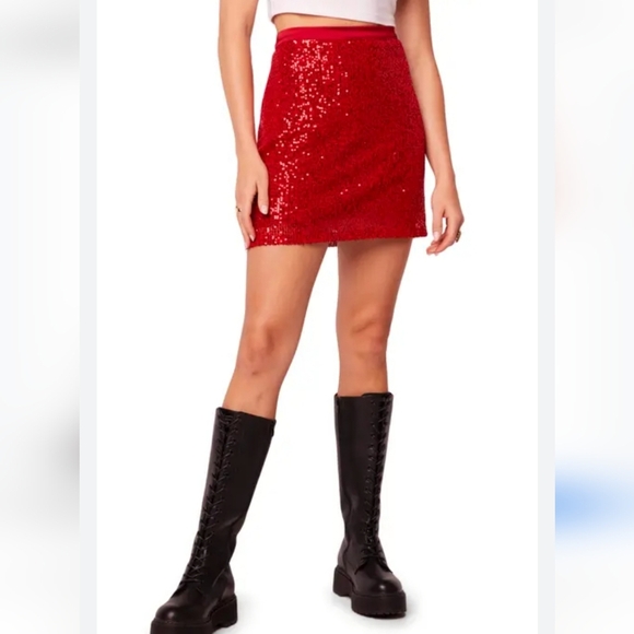 NWT Band of the Free sparkle glittery red mini zip up skirt sz.S - Picture 1 of 7